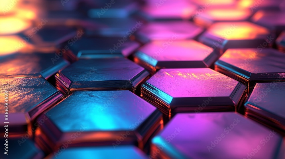 Poster abstract hexagon pattern with neon reflections