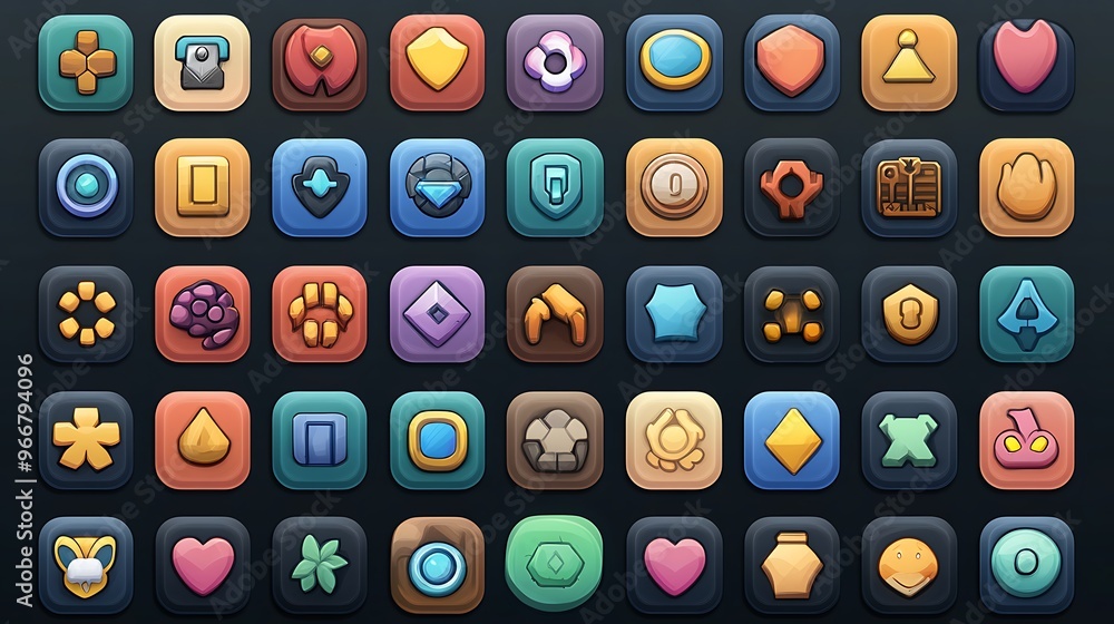 Wall mural flat vector icon set for a gaming app, featuring icons for different types of game genres like actio