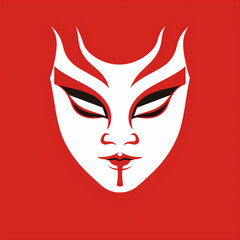 Obraz premium Traditional Asian Mask with Bold Red and White Design 