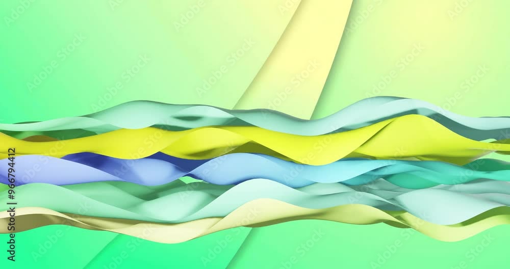 Poster animation of multi coloured layers waving over green background