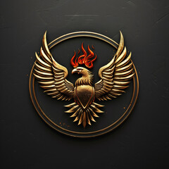 Golden Eagle Emblem with Fiery Details
