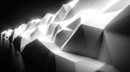 Abstract White Geometric Mountainous Landscape in Black and White