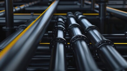 3D visualization of steel pipes intertwined, representing industrial plumbing and infrastructure on a black background
