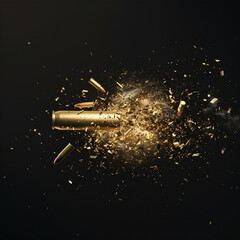 Exploding Bullet Shell with Debris and Shrapnel in Mid-Air
