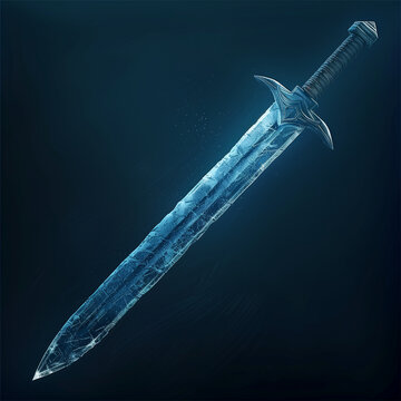 Ice-Crystal Sword with Glowing Blue Blade
