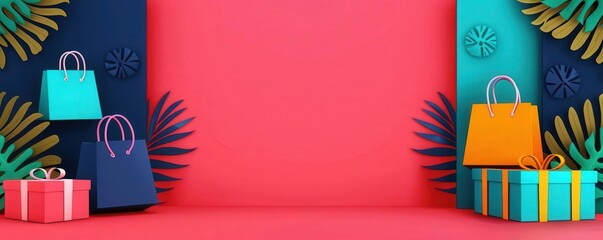 Black Friday mega sale, bold percentage discounts and shopping elements, flat design illustration