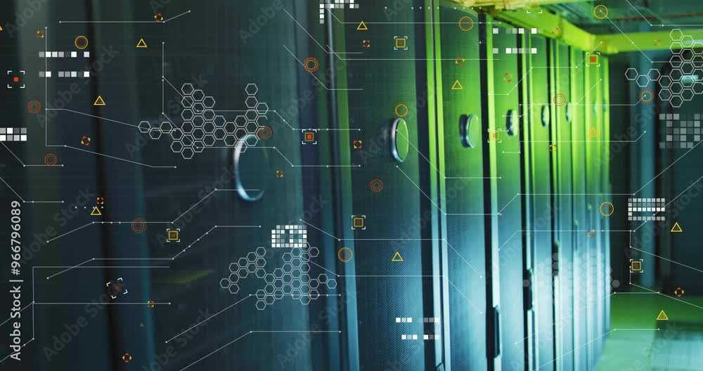 Poster animation of digital data processing over computer servers