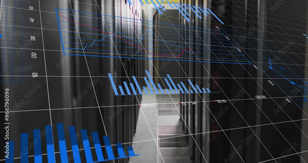Poster animation of statistics and digital data processing over computer servers