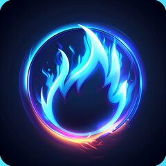 Blue Flame Icon with Neon Glow on Dark Background
