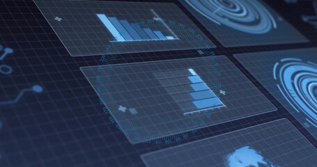 Image of digital data processing and circuit board over black background