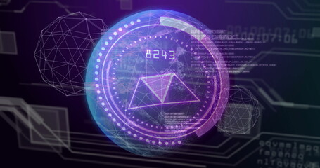 Image of scope and digital data processing over globe