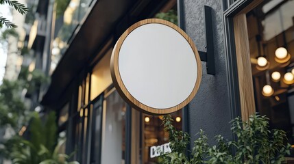Blank oval store signage design mockup isolated, brushed aluminum badge clear shop template suspended on the wall outside, signboard for logo presentation of boutique