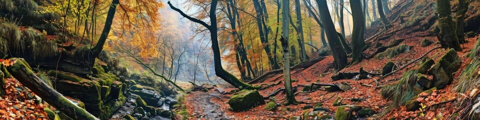Lush forest nestled in a picturesque gorge