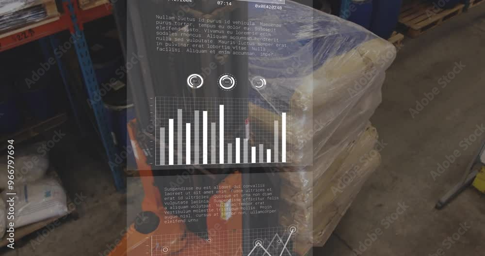 Aufkleber animation of diagrams and data processing over warehouse