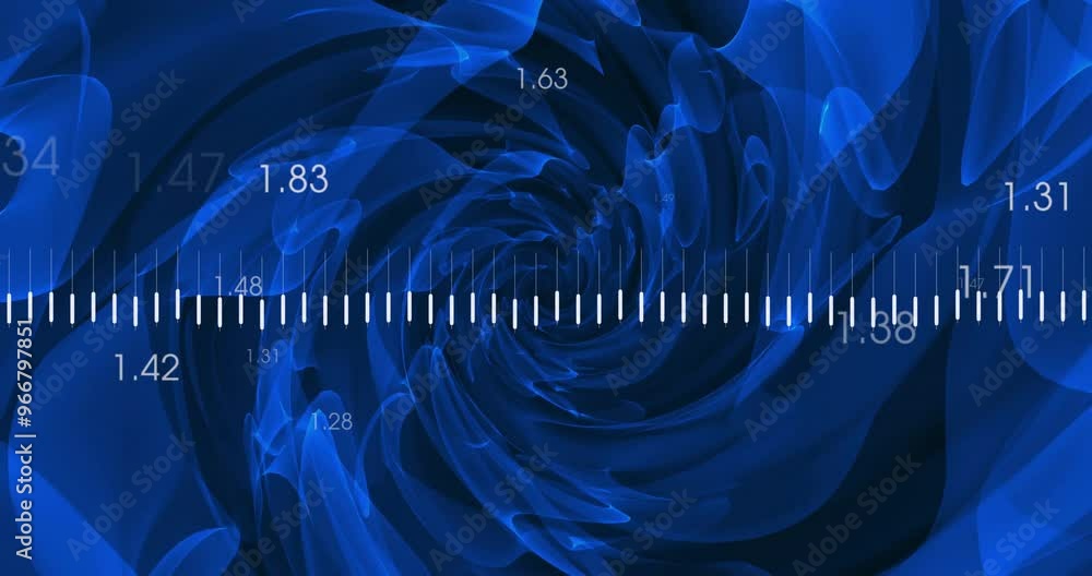 Poster animation of data processing and diagrams over blue shapes