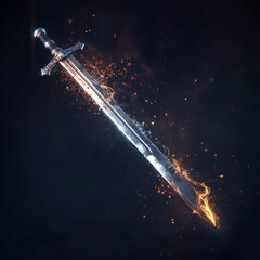 Sword with Glowing Fire Tip and Floating Embers

