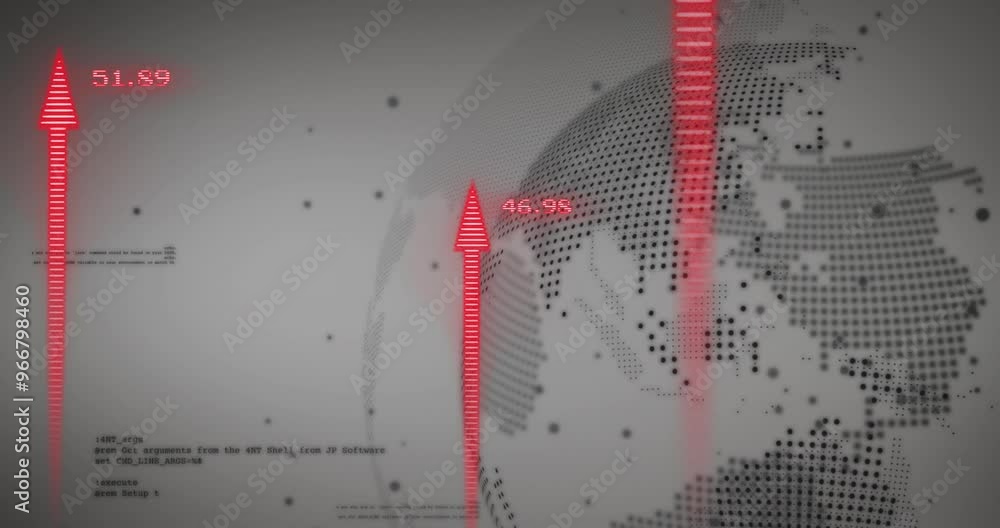 Poster animation of data processing and arrows over globe
