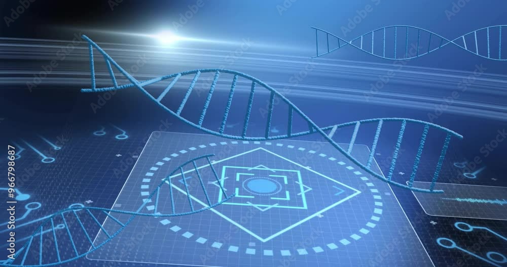 Poster animation of dna strands over scope scanning