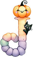 Fototapeta premium Whimsical Pumpkin and Cat-Themed Letter J with a Playful Twist