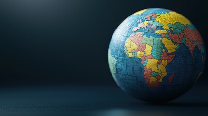 Fototapeta premium Colorful Globe Showing Continents and Countries on a Dark Background