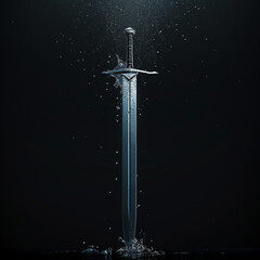 Naklejka premium Sword Erect in Ground with Water Droplets 