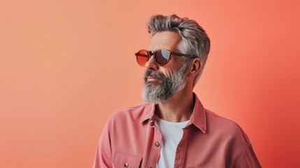 Fototapeta premium portrait of senior man with glasses on colorful background