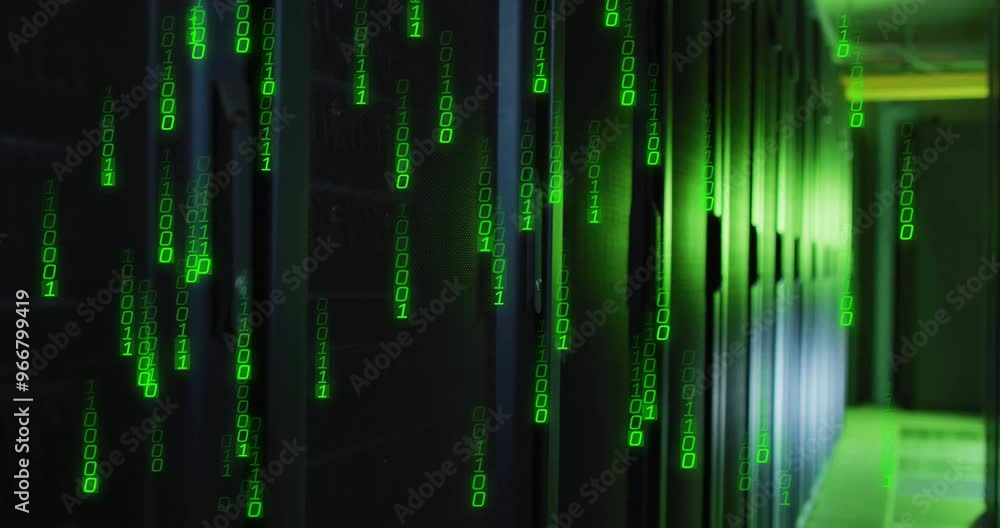 Poster animation of data processing over server room