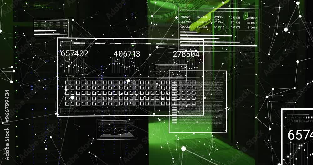 Poster animation of data processing over server room