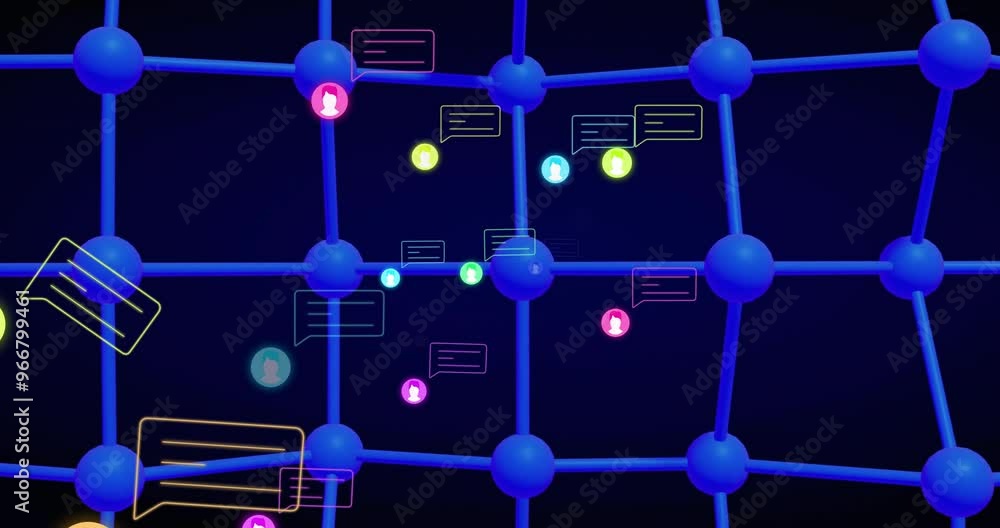 Poster animation of media icons and net on black background