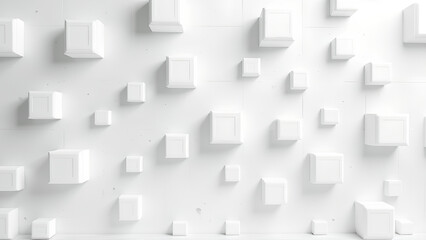 3D background minimalism A wall with 3D blocks 3D wallpaper with white cubes Futuristic concrete background with copy spase