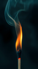 Burning matchstick with rising smoke
