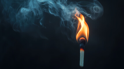 Burning matchstick with rising smoke