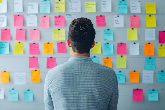Entrepreneur planning the next steps of a startup in a minimalist, hightech workspace, symbolizing focused enterprise development