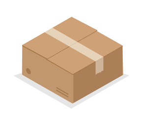 Isometric cardboard box. Carton closed package. Transportation, distribution and logistics, delivery. Warehouse and storage. 3D vector illustration