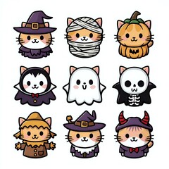 Festive Feline Assembly: A Collection of Halloween Cat Characters