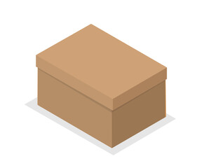 Isometric cardboard box. Carton closed package. Transportation, distribution and logistics, delivery. Sticker for social networks and messengers. 3D vector illustration