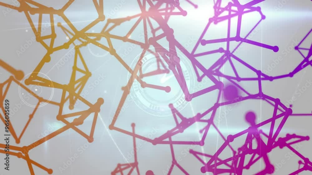 Poster animation of network of connections over moving clock on grey background