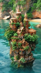 Fototapeta premium Miniature castle on a rocky island in a turquoise lagoon.