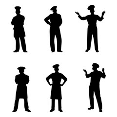 Set of chef silhouettes on transparent background