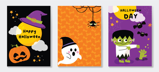 Happy Halloween background poster vector set.