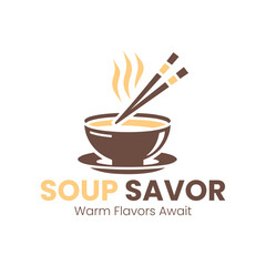 Minimalist Steaming Bowl of Soup with Chopsticks Logo