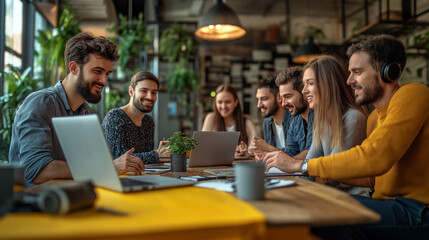 A diverse group of professional colleagues are having a meeting in the office