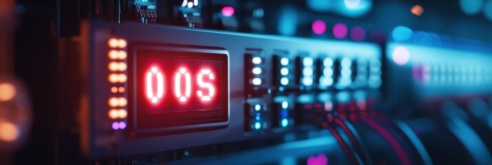 Red Digital Display Showing "00S" on a Server Rack