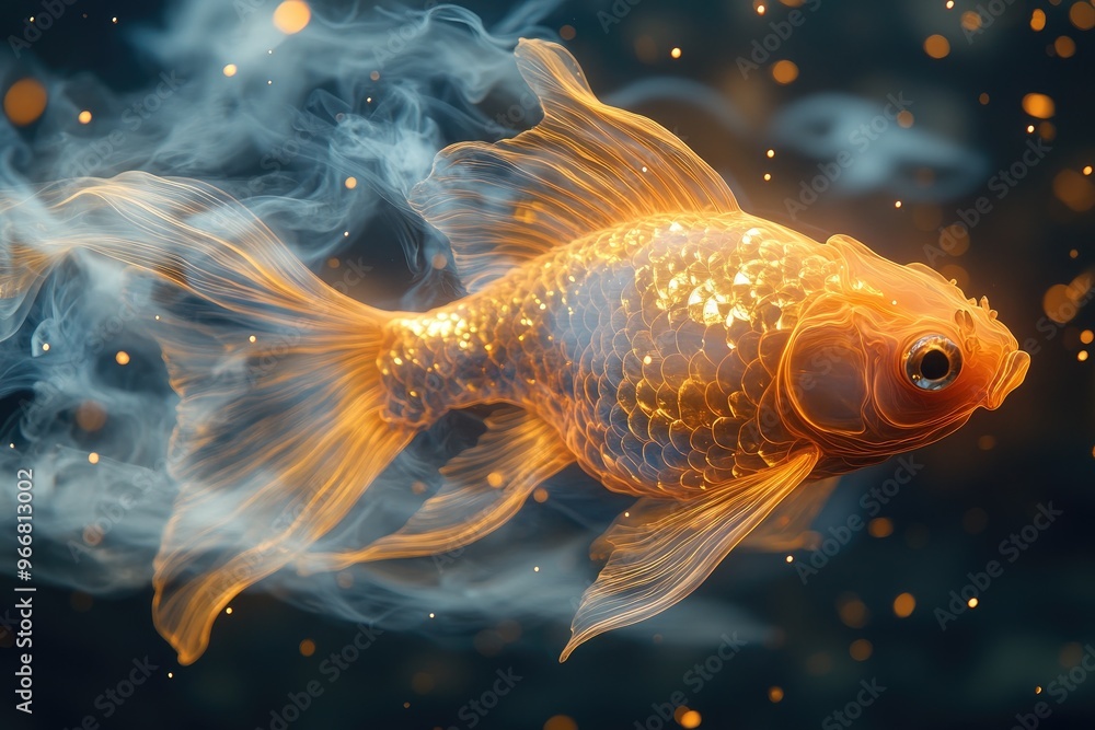 Poster golden fish in smoke