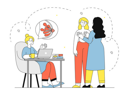 breast cancer consultation, doctor, patient, laptop clip art preview