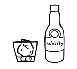 筆書き　高級ウイスキー　白黒線画イラスト