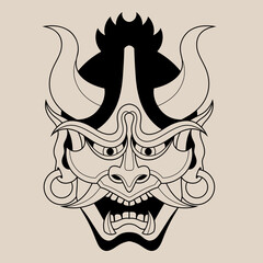 Hand drawn traditional tattoo of a Japanese oni mask outline 51