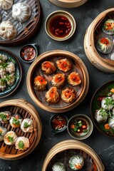 Steamed Dumplings with Soy Sauce and Chili Flakes.