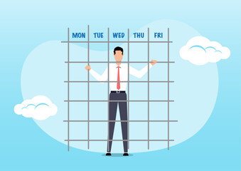 hopeless businessman inside office Monday to Friday prison calendar