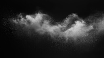 White dust and smoke floating in the air on black background
